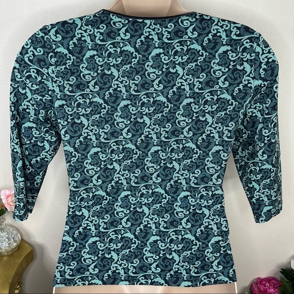 XL Petite Apostrophe Green Jacquard Print Stretch Top Women’s Extra Large Fitted - Picture 5 of 7